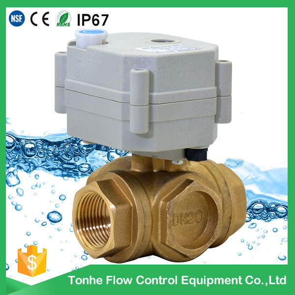 A20-T20-B3-B 3 way motorized ball valve dn20 DC 9-24V with manual override