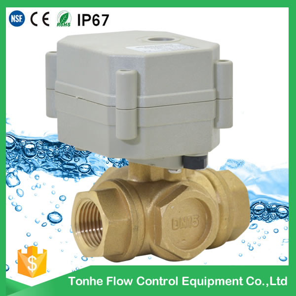 A20-T15-B3-C 3 way motorized ball valve dn15 Brass CR202 2 Wires Electric Ball Valve