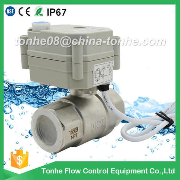 A20-T25-S2-B DN25 1 inch NPT thread stainless steel motorized ball valve with manual override