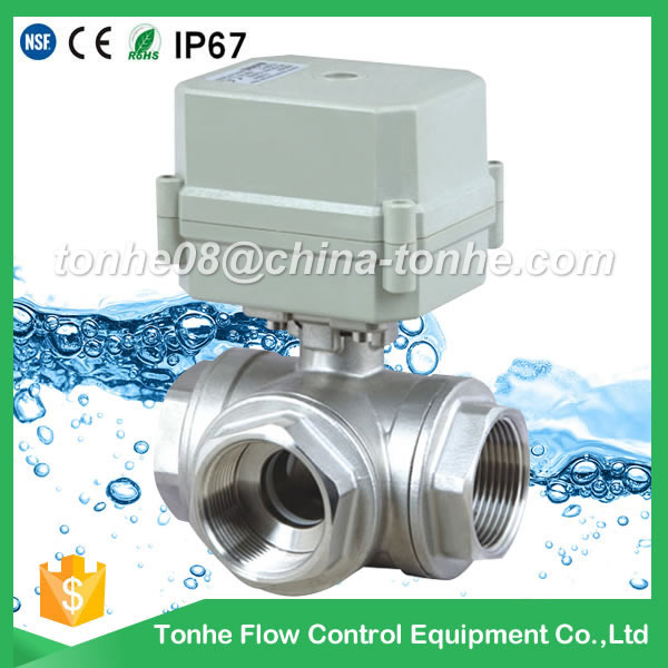 A100-T25-S3-C DN25 stainless steel DC12V 3 wires 3 way motorized valve L type
