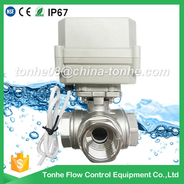 A100-T20-S3-C DN20 SS304 3 way horizontal type 220v motorized valve