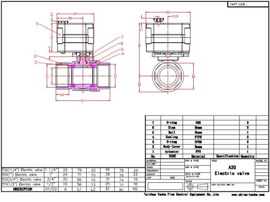 motorized valve Assemble drawing 