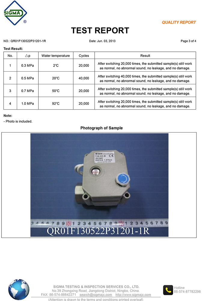 motorized valve,motorized ball valve testing report