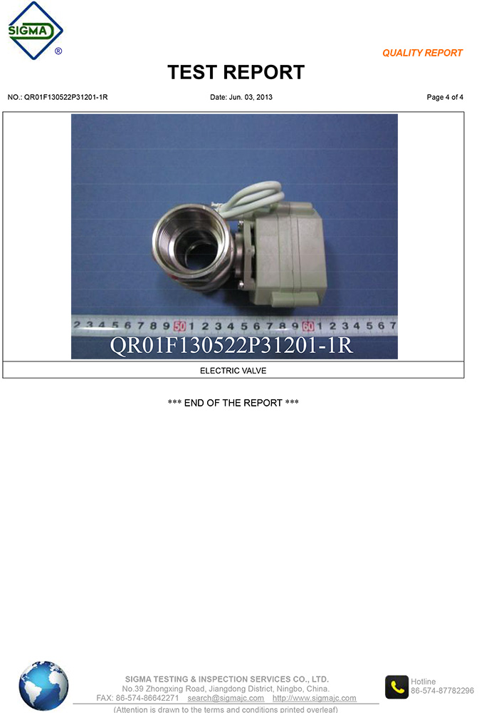 motorized valve,motorized ball valve testing report