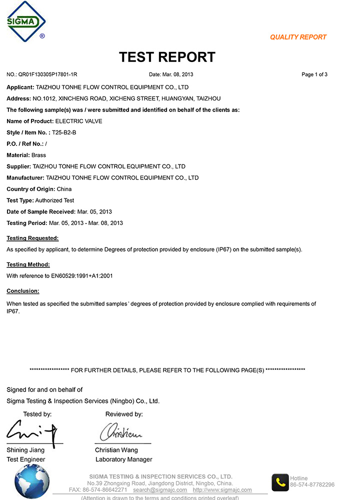 motorized valve,motorized ball valve testing report