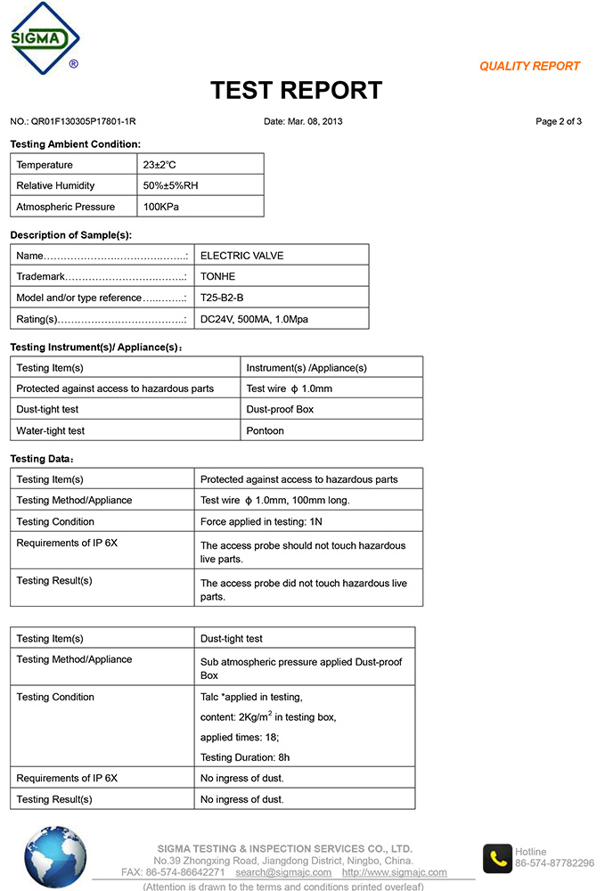 motorized valve,motorized ball valve testing report